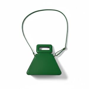 Vintage Kelly Green Mod Cutout Handle Handbag Retro 1960s Style Trapezoid Purse